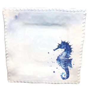 4 Secret Celebrity Blue Sea Horse Melamine Dinner Plate Set Ocean White Square